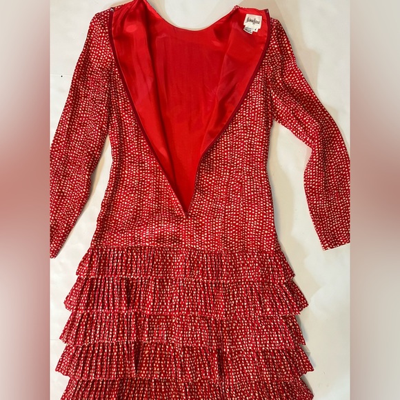 Vintage Neiman Marcus 1980s Red Dots Ruffle Dress 100% Silk SZ 4 - Picture 7 of 15